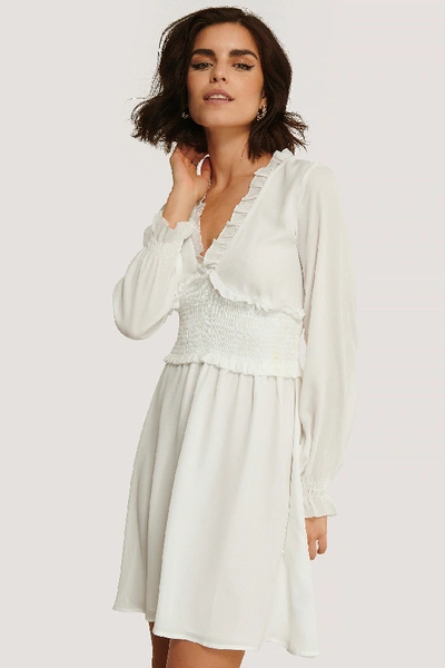 Na-kd Smock Detail V-neck Mini Dress - White