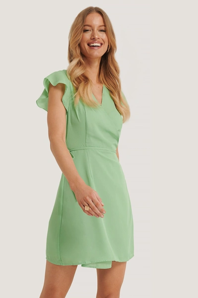 Glamorous Wrap Ruffle Sleeve Mini Dress - Green