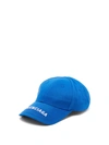 Balenciaga Logo-embroidered Cotton-twill Cap In Blue