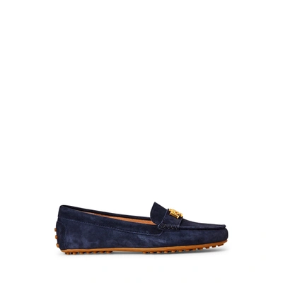 Ralph Lauren Barnsbury Suede Loafer In Lauren Navy W/ Gold Hw