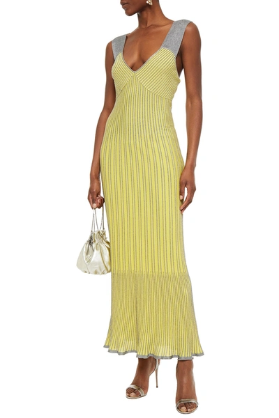 M Missoni Fluted Metallic Striped Cotton-blend Maxi Dress In Yellow
