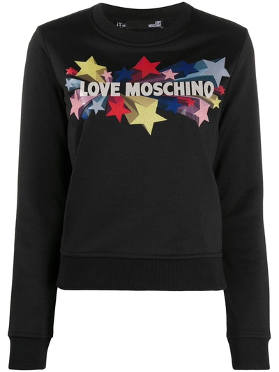 Love Moschino Logo Embellished Crew Neck Sweatshirt In Black