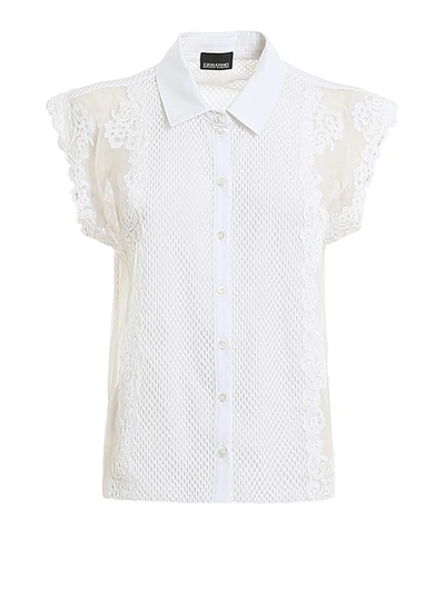 Ermanno Scervino Mesh Floral Lace Sleeveless Shirt In White