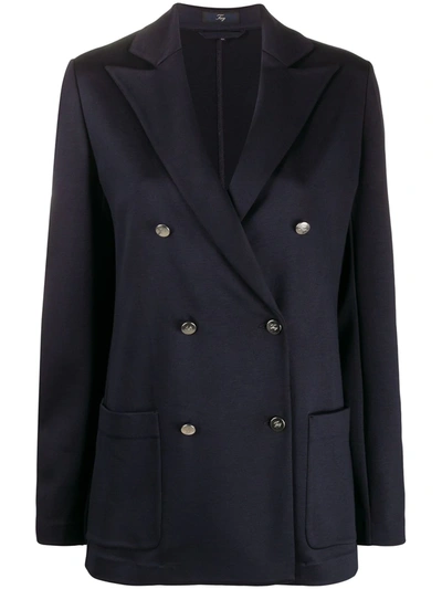Fay Double-breasted Jacket In Blue Stretch Viscose