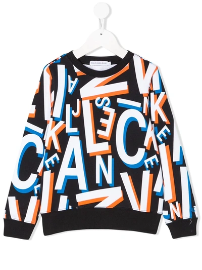 Calvin Klein Kids' Letter Sweatshirt In Black White And Orange