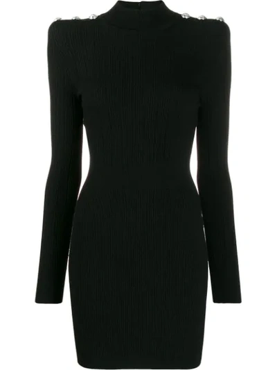 Balmain Knit Dress With Jewel Buttons In Black