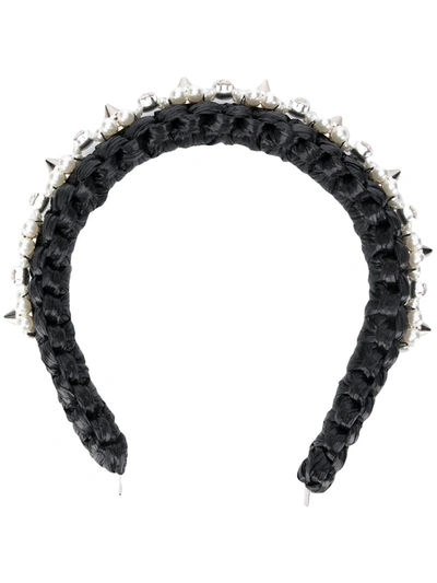 Simone Rocha Pearl-embellished Braided Headband In Black