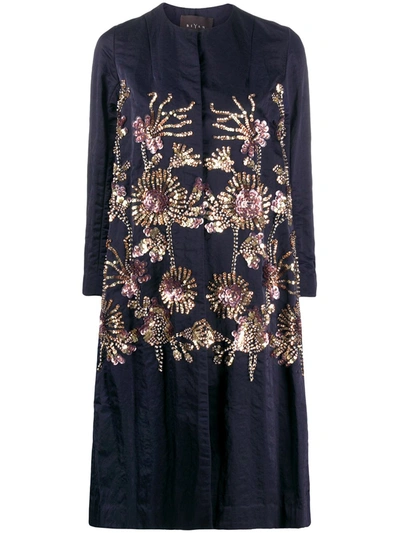 Biyan Embroidered Single-breasted Coat In Blue