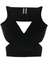 Rick Owens Sling Cutout Stretch-ponte Bra Top In Nero