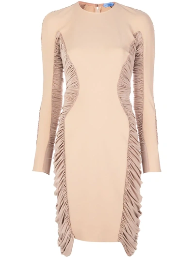 Mugler Ruched Panel Midi Dress In Neutrals