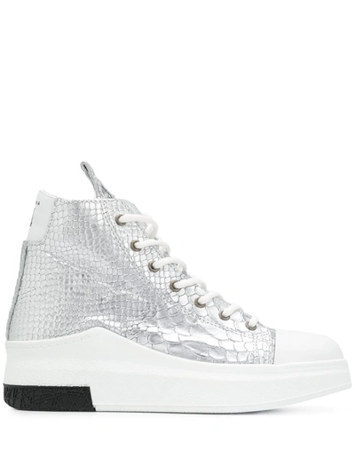 Cinzia Araia Snakeskin Effect High Top Trainers In Silver