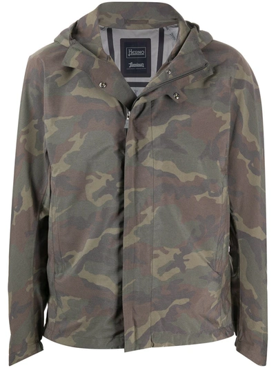 Herno Camouflage-print Hooded Jacket In Green