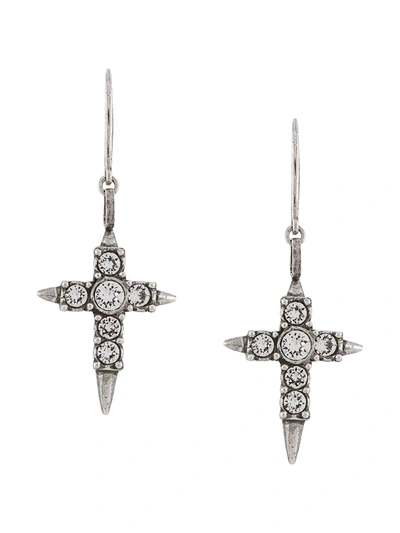 Saint Laurent Cross-pendant Earrings In Silver