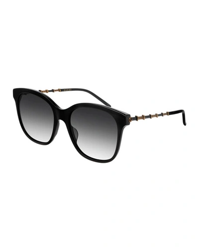 Gucci Square Acetate Bamboo Effect Arms Sunglasses In Black