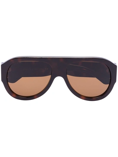 Gucci Tortoiseshell Effect Aviator Sunglasses In 2 Brown