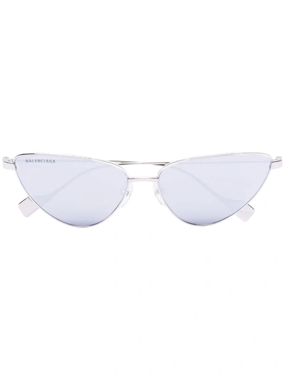 Balenciaga Silver Tone Cat Eye Sunglasses In Black
