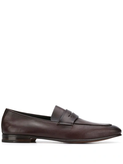 Ermenegildo Zegna Slim Almond-toe Loafers In Brown