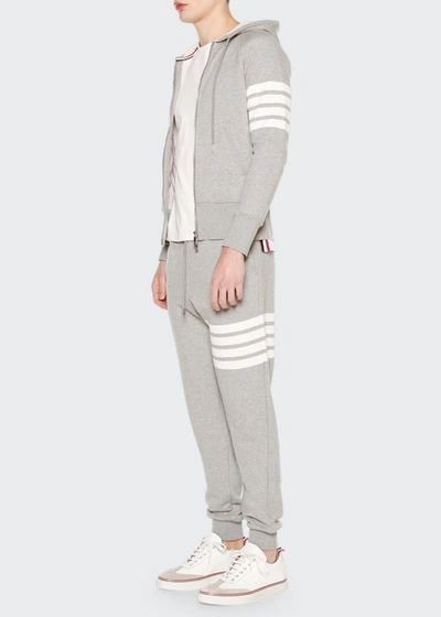 Thom Browne Men's Classic Drawstring Sweatpants With Stripe Detail In Lt Grey/optic Whi