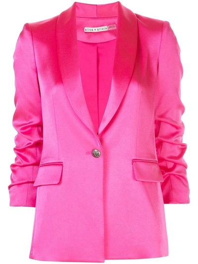 Alice And Olivia Sebastian Shawl-collar Scrunch-sleeve Blazer In Wild Pink