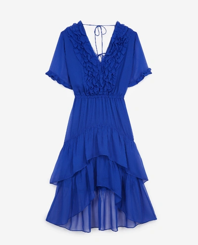 The Kooples Blue Long Flowing Dress With V-neck & Frills