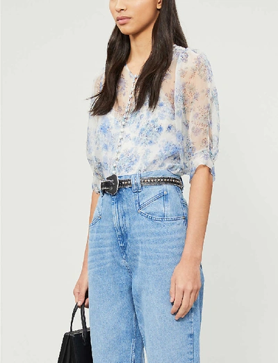 The Kooples See-through Fitted Floral Top With Buttons In Light Blue