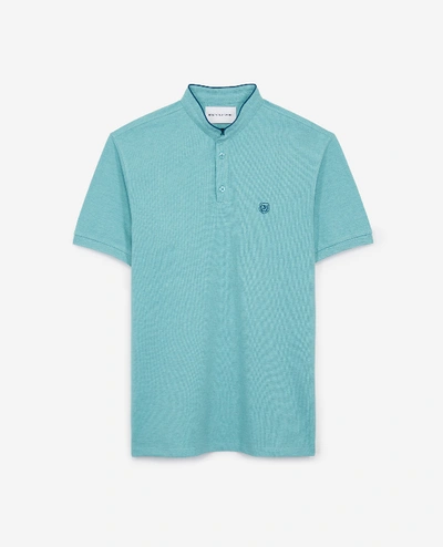 The Kooples Sport Green Jersey Polo With Contrasting Details In Stone Blue/black