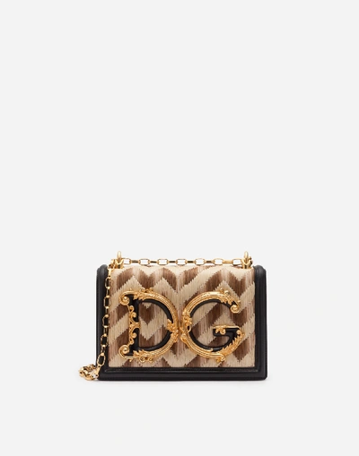 Dolce & Gabbana Dg Girls Bag In Raffia And Cowhide In Black,beige