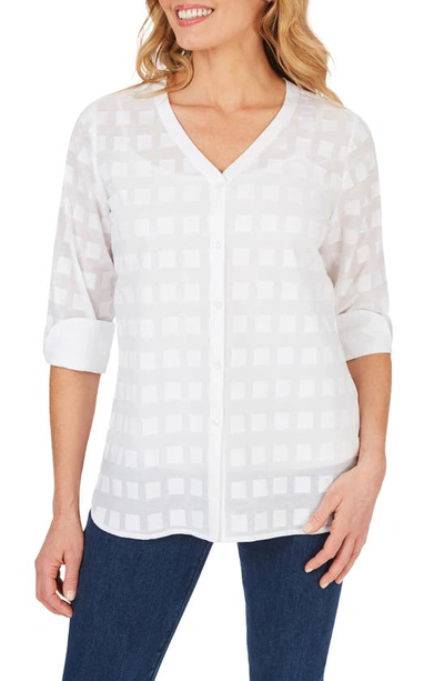Foxcroft Asher Clip Square Cotton Button-up Shirt In White