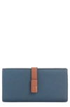 Loewe Large Leather Wallet In Steel Blue/ Tan