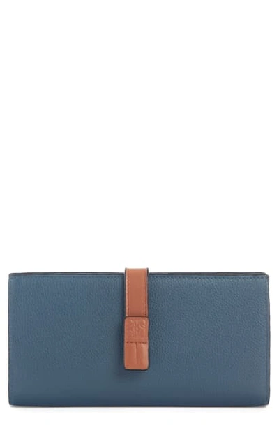 Loewe Large Leather Wallet In Steel Blue/ Tan