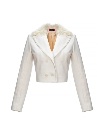 Andreeva White Denim Rose Mini Jacket With Handmade Knit Details