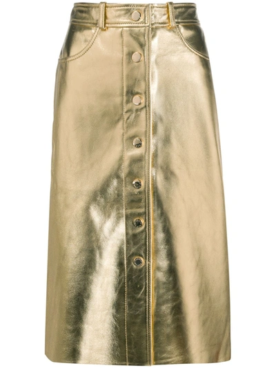 Sandro Gleam Metallic-leather Pencil Skirt In Gold