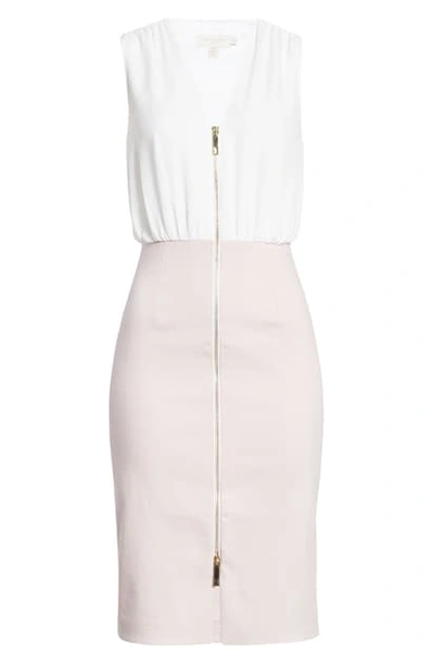 Ted Baker Annise Zip-front Color-blocked Sheath Dress In Light Pink