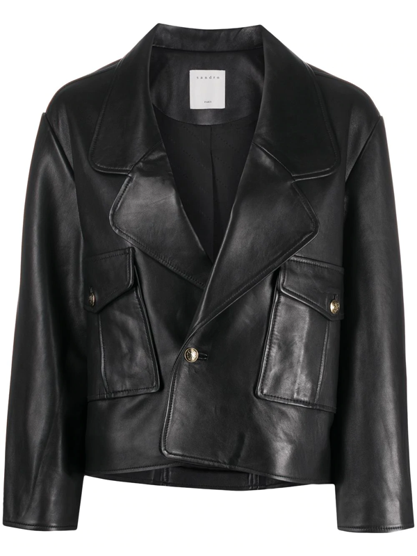 Sandro Shanny Cropped Leather Jacket In Black | ModeSens