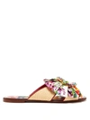 Dolce & Gabbana Embellished Floral-print & Raffia Flat Sandals In Beige,red