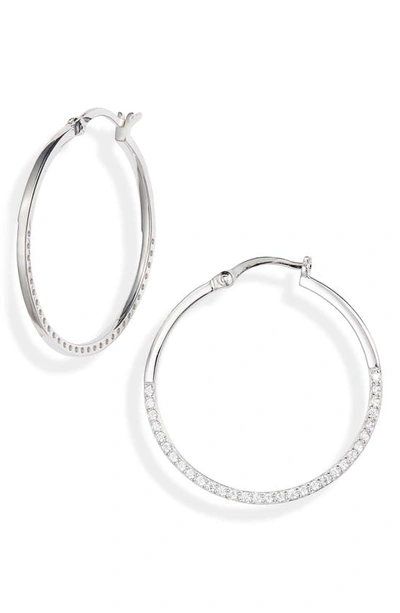 Argento Vivo Half Pave Hoop Earrings In Silver