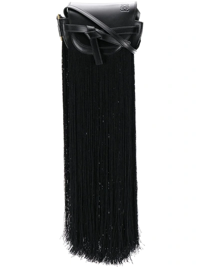 Loewe Mini Gate Fringe Leather Crossbody Bag In Black