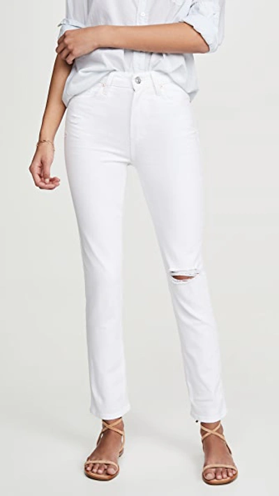 Paige Sarah Ripped High Waist Slim Jeans In White Frost Destructed