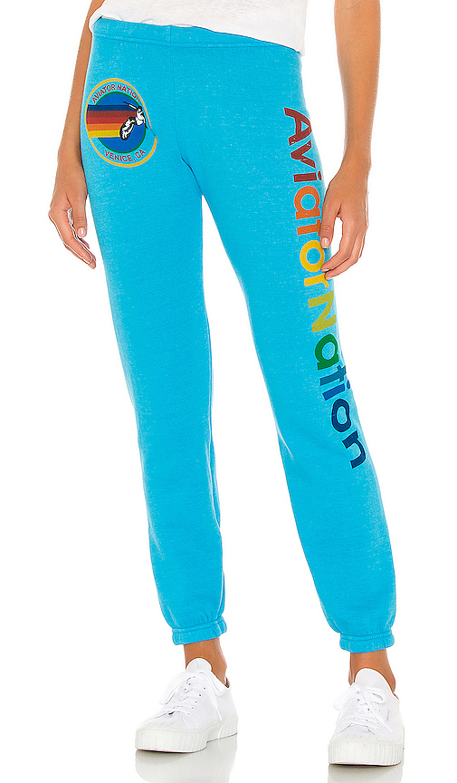 Aviator Nation Rainbow Logo Sweatpants In Neon Blue | ModeSens