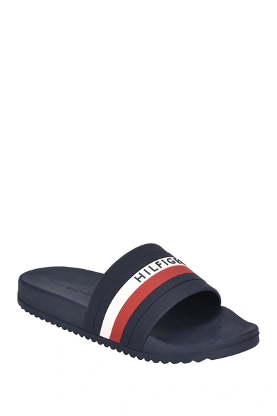 Tommy Hilfiger Men's Rozi Global Stripe Branding Pool Slide Sandals In Black/white/red