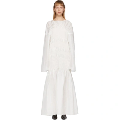 Totême Coripe Boat-neck Ruched Maxi Dress In 100 White