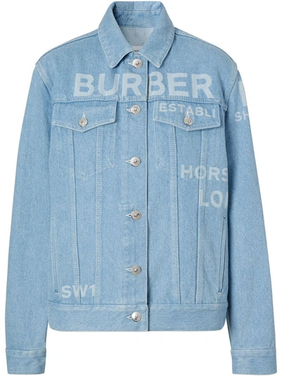 Burberry Horseferry Print Bleached Denim Jacket In Blue