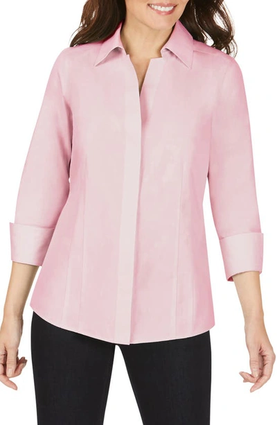 Foxcroft 'taylor' Three-quarter Sleeve Non-iron Cotton Shirt In Cabana Pink