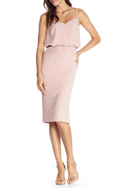 Dress The Population Alondra Blouson Sheath Dress In Blush