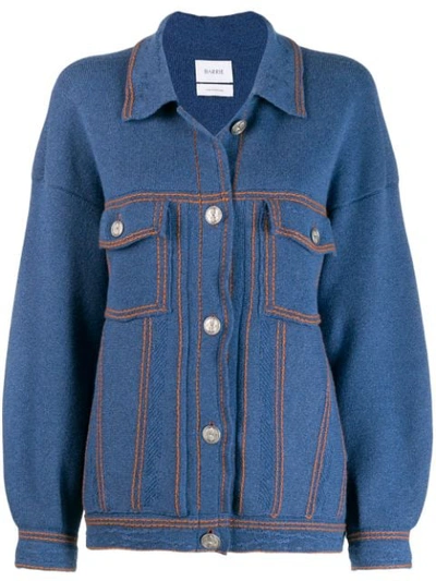 Barrie Contrast Stitch Knitted Jacket In Blue