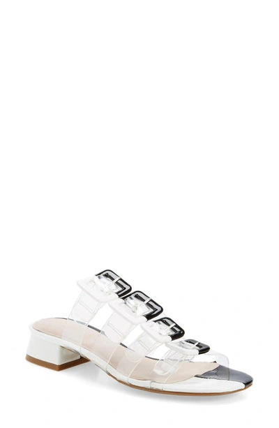 Cecelia New York Lincoln Strappy Clear Slide Sandal In Black Alabaster Patent