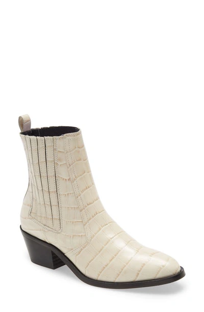 Allsaints Miriam Moc Croc Leather Ankle Boots In White Croc