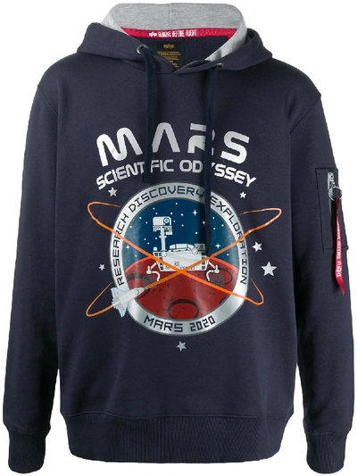 Alpha Industries Mission To Mars Printed Cotton-blend Sweatshirt In Navy