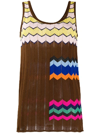 M Missoni Chevron-intarsia Cotton-blend Tank In Brown