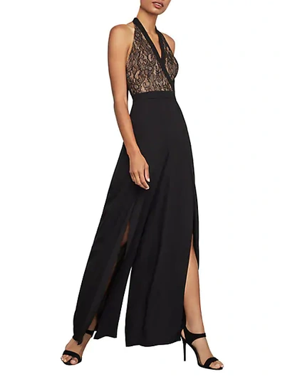 Bcbgmaxazria Faux-wrap Halter Jumpsuit In Black